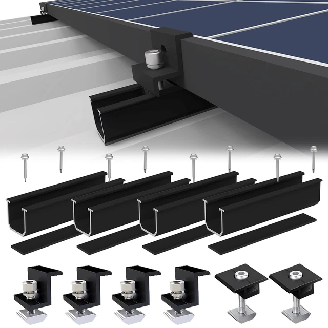SOLAR PANEL RAIL Bracket Kit Aluminium Fixing Roof Mounting End/Middle ...