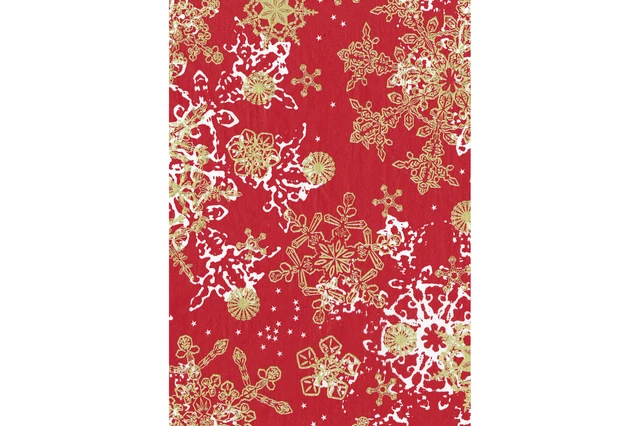 20x Papel Decopatch Ref 482 - Copos de nieve rojos y dorados de Navidad (381x305mm)