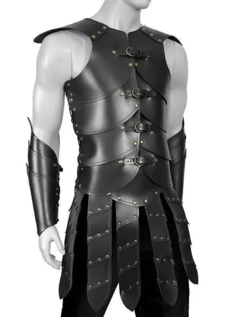 MEDIEVAL BLACK LEATHER Jacket Leather Viking body Armor Warrior Costume ...