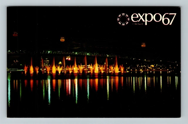 Montreal QC-Quebec Canada, Expo 67, Dancing Waters At Night Vintage Postcard