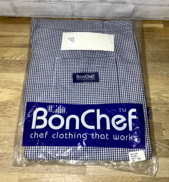 "Kochhose BonChef blau kariert Stil T005 klassische Herrenhose W 40"" Std L33"""