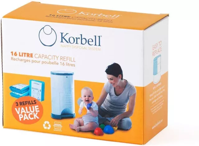 Korbell Refill Liners Sacks 3 - Pack Nappy Bin - 9 & 16 Litres