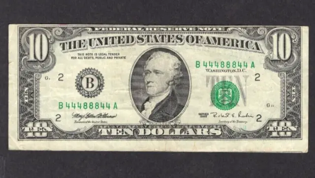 1995 $10 Ten Dollar Bill Cutting Error S480