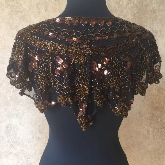 Sequin Beaded Lace Hip Wrap Collar Shoulder Shrug Shawl Applique Copper Brown