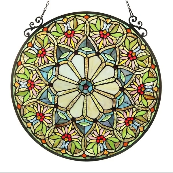23.4" Tiffany Style stained glass Lush round realm hanging window panel 2