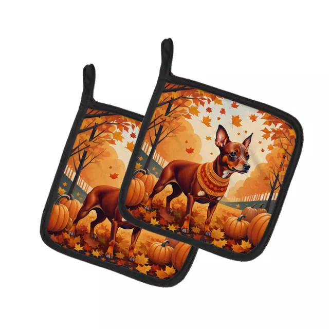 Red Miniature Pinscher Fall Pair of Pot Holders DAC1058PTHD