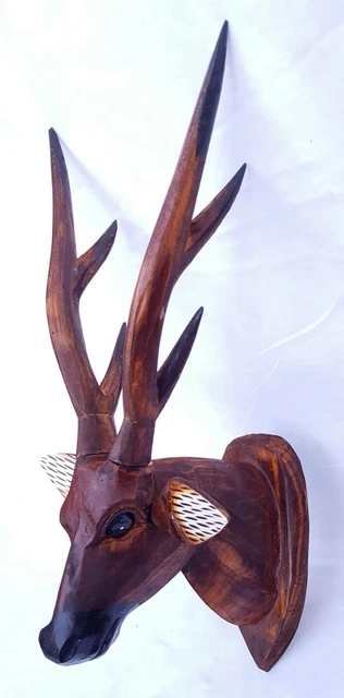 DEER STAG HEAD Wooden Hand Carved, Wall Mountable