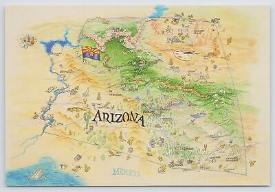 Arizona~State Map-Flag~Artist Palette~Drawn by Phil Timper~Continental Postcard