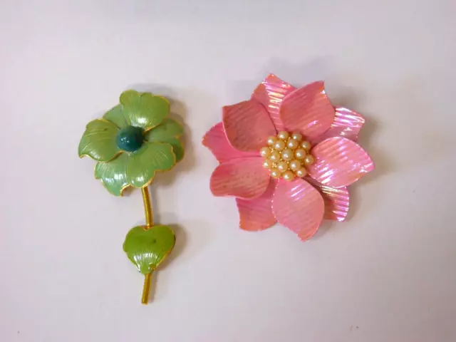 2-piece Lot of Enameled Flower Brooches