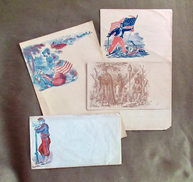 Lot of (4) Civil War Patriotic Covers & Stationery - All with Zouave Theme