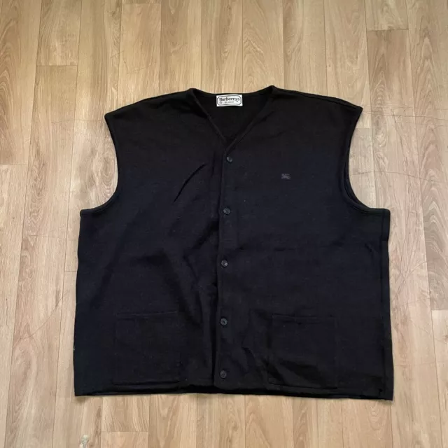 vintage burberry vest waistcoat merino WOOL GILET cardigane BLACK size 2XL 3XL