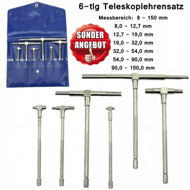 6tlg Teleskoplehrensatz Präzisions-Teleskoplehre Innenmessgerät 8mm-150mm Neu DE