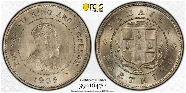 British Jamaica, 1905 Edward VII Farthing. PCGS MS 65. 192,000 Mintage.