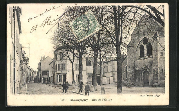 CPA Champigny, Rue de l´Église, vue de la rue 1907