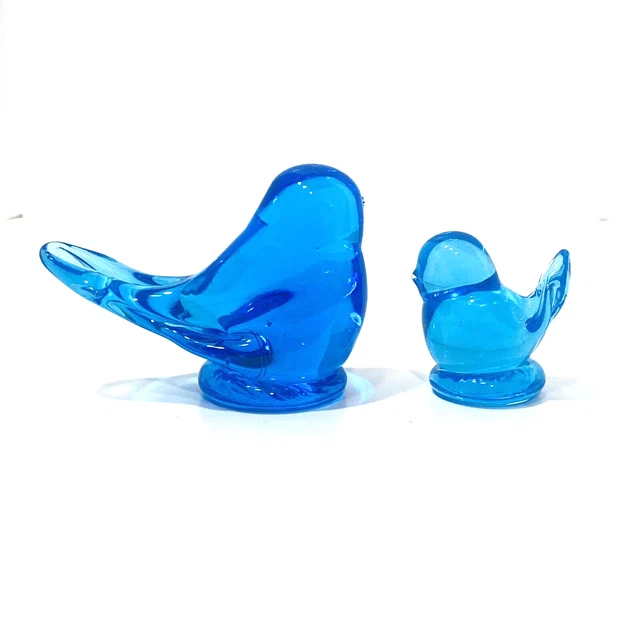 Vintage Bluebird Of Happiness Glass Figurines Signed Leo Ward 1988 2” And Mini