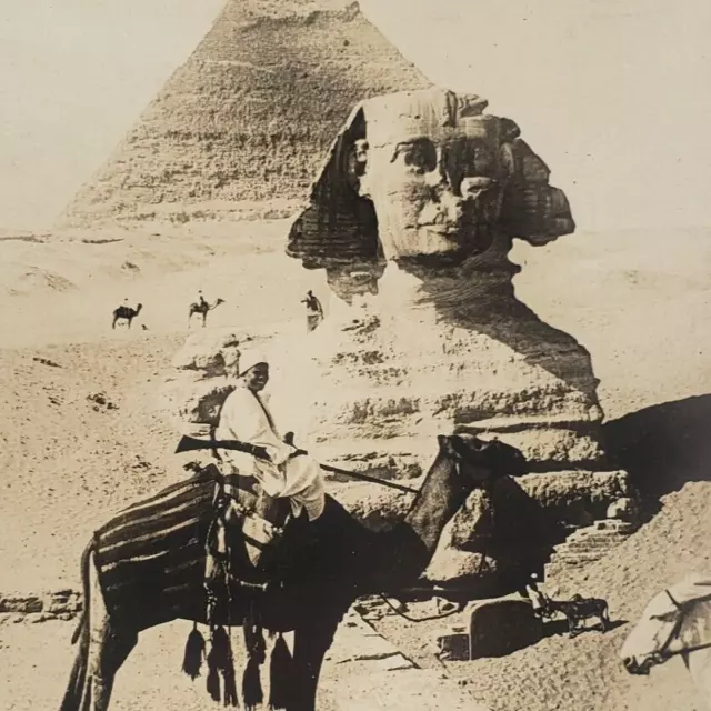 Great Sphinx Giza Camel RPPC Postcard c1911 Great Pyramid Egypt Desert A1084