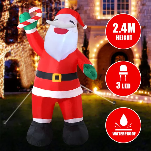 8FT/2.4M Christmas LED Light Up Inflatable Santa Claus Outdoor Yard Xmas Decor