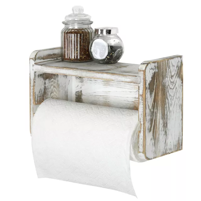 Wall Mounted Kitchen White Wood Paper Towel Roll Holder, Napkin Dispenser Rack