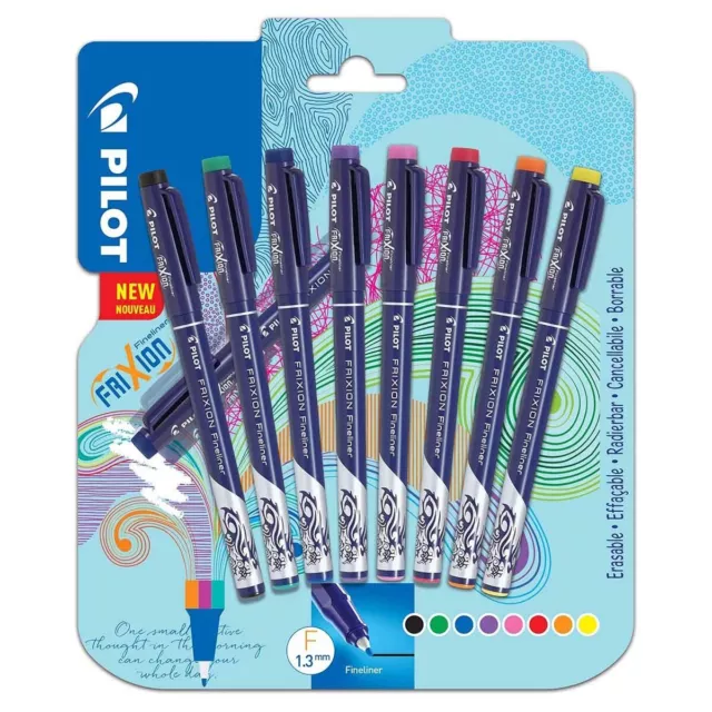 Pilot FriXion Fineliner Erasable Writing Felt Pen 8 Piece Blister Multi-Color