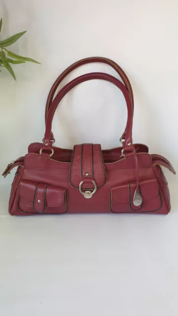 TULA leather Shoulder Bag Dark pink/ red VGC