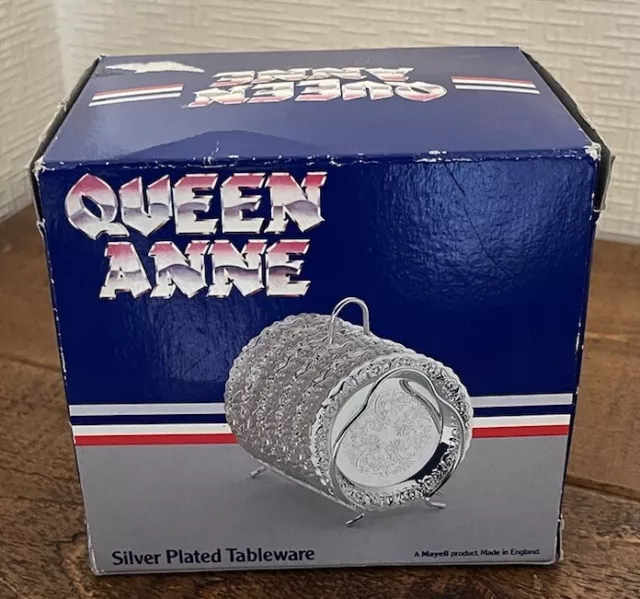 Vintage Queen Anne Silver Plated Set Of 6 Coasters & Stand Original Box