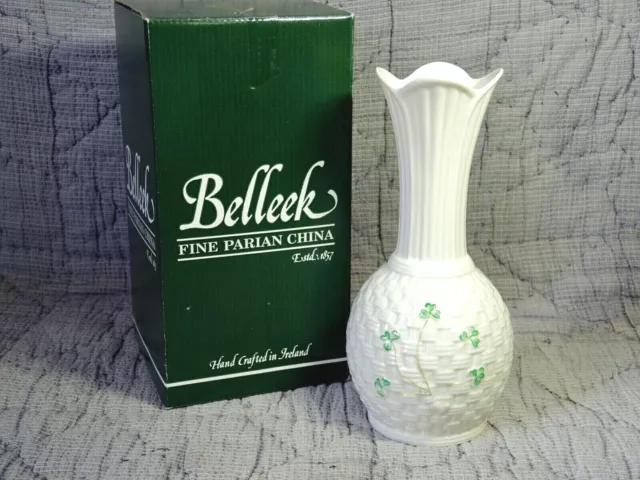 Belleek #0468 Sperrin Shamrock Vase *Mint-In-Box* -Nos 8-1/2" - Mystery Mark?!?!