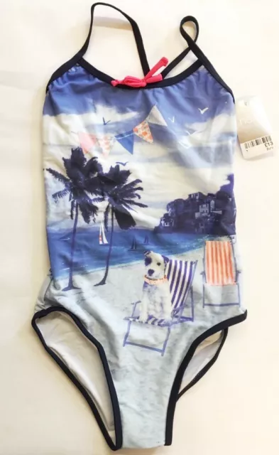 Next Girls Blue Dog Beach Swimsuit Swim Swimming Costume Age 5 Yrs (A58)