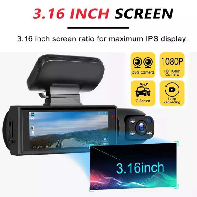 HD 1080P Car Dash Camera Video DVR Recorder Front & Inside Night Vision Dual Cam