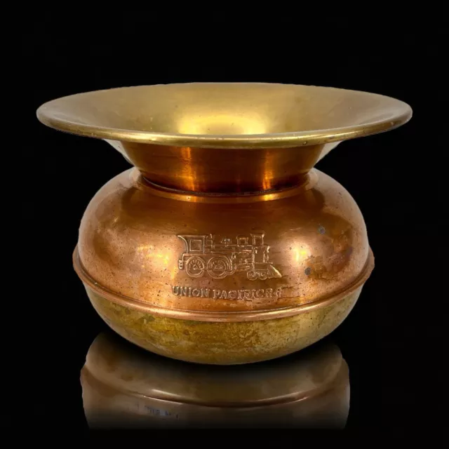Vintage Union Pacific Railroad Brass Spittoon 8-Inch Chewing Tobacco Collectible