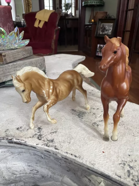 2 Vintage Breyer Horse Brown Mane tail Tan With White * Damage*