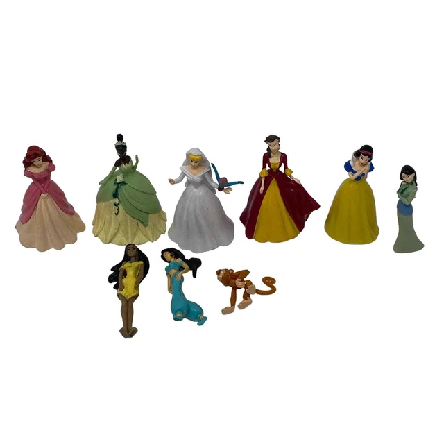 Disney Princesses Small Figurines Lot Of 9 Snow White Tiana Belle Cake Toppers