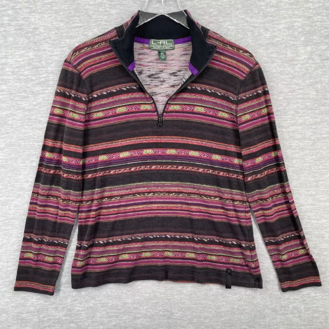 Lauren Ralph Lauren Active Large Top Shirt Womens Long Sleeve Striped 1/4 Zip