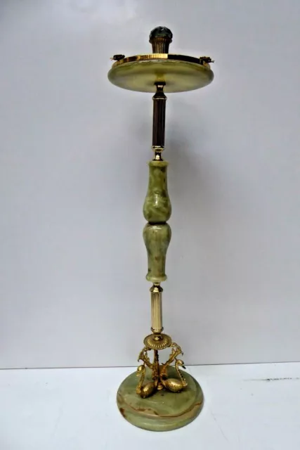 Vintage Hollywood Regency Brass Cast Swans Onyx Smokers Ashtray Stand Mid Cent