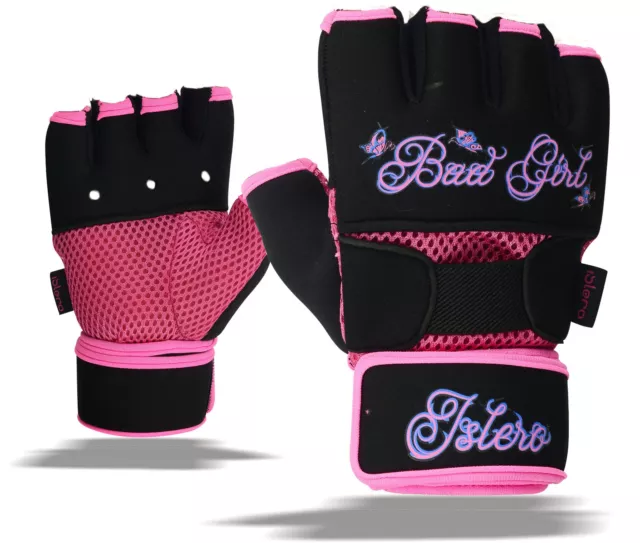 ISLERO Ladies Gel Gloves Boxing Hand Wraps Wrist Support Straps MMA Inner Glove