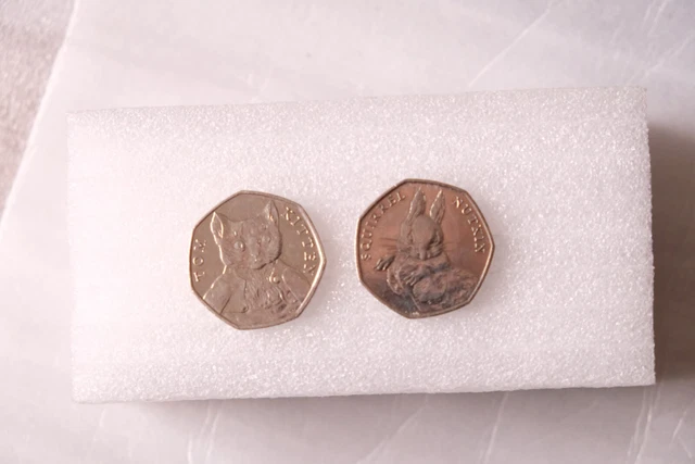 Squirrel Nutkin 50p coin  and Tom Kitten  50p coin