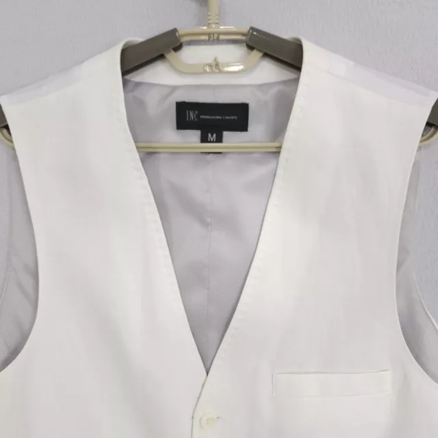 INC Linen Blend  Vest  White Mens Medium  Pockets  NWT 5 Button 3