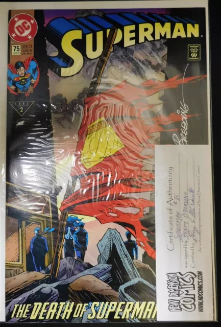 Superman 75 Dc Comic Signed Brett Breeding W/Coa Doomsday Jurgens 1993 Vf/Nm