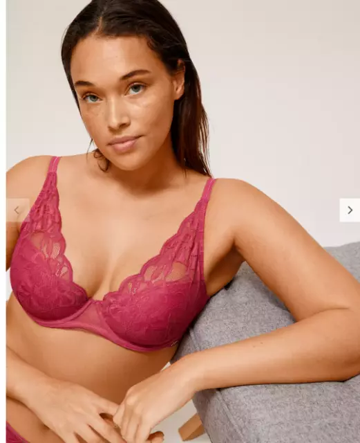 AND/OR by John Lewis Taylor Lace Plunge Bra Front Fastening Grey Pink Size  30D