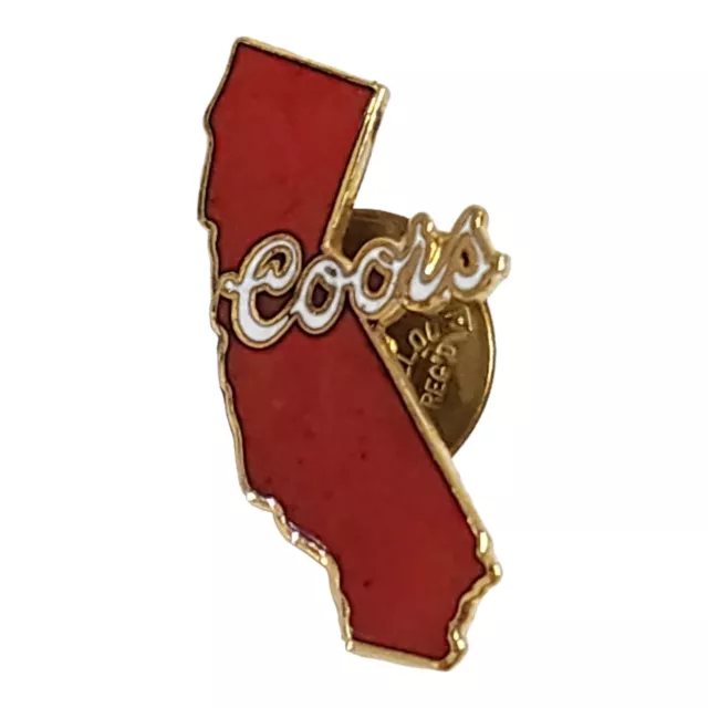 Vintage Coors Beer Enamel Lapel Pin California State Shaped Collectible Brewery