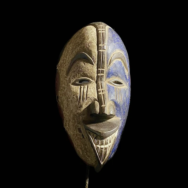 African Mask Tribal Igbo Face Mask Wood Hand Carved Vintage Wall Hanging-7133