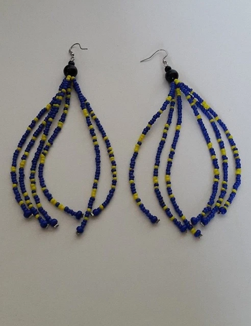 Grandes Boucles D'oreilles Pendantes En Tissu Java Wax Multicolore - Marque Accessoires & Daz, Neuf Avec étiquettes