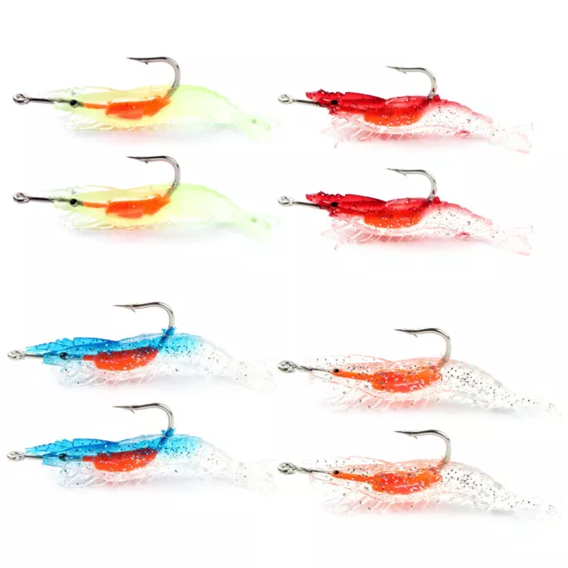 2 cebos de pesca señuelo suave luminoso de camarón de 6 cm 3 g con cebo de pesca biónico de gancho