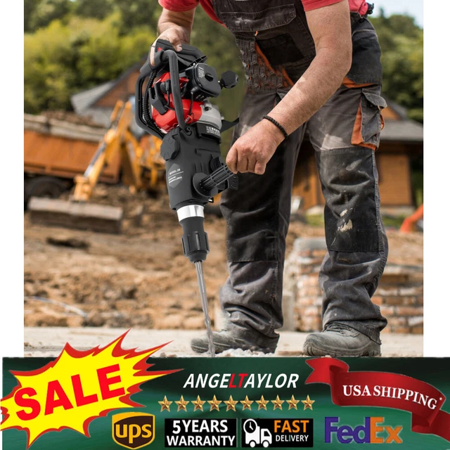 32.6CC Gas Powered Demolition Jack Hammer Petrol Concrete Breaker 2 Chisel Bit
