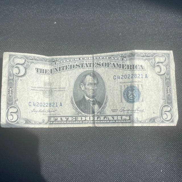 1953 $5 (Five) DOLLAR  BLUE SEAL * Silver Certificate * US NOTE * 2
