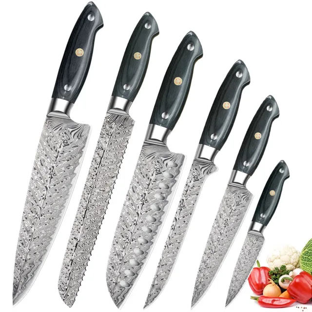 6Pcs Chef Knife Japanese Stainless Steel Kitchen Sharp Slicing Cleaver Meat US