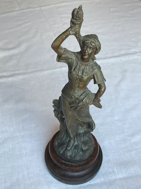 ANTIQUE Cast Metal FRENCH STATUE Moisson PAR RUCHOT ART DECO NOUVEAU LADY WHEAT