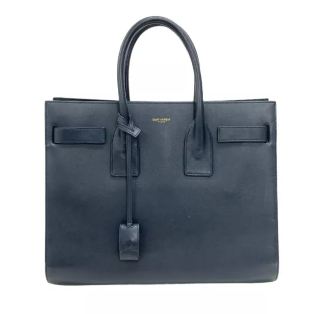 Saint Laurent Sac De Jour Baby Leather Handbag Navy Dark Blue A4 Women's