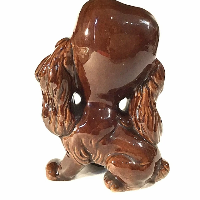 Dog Figurines Large 7" Puppy's Brown Floppy Ears Vintage Brown Redware 8