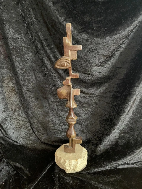 Grande sculpture en bronze  XXème visage stylisé art abstrait signée abstraction