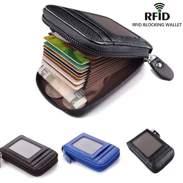 Men's Wallet Real Leather Credit Card Holder RFID Blocking Zipper Thin Pocket UY